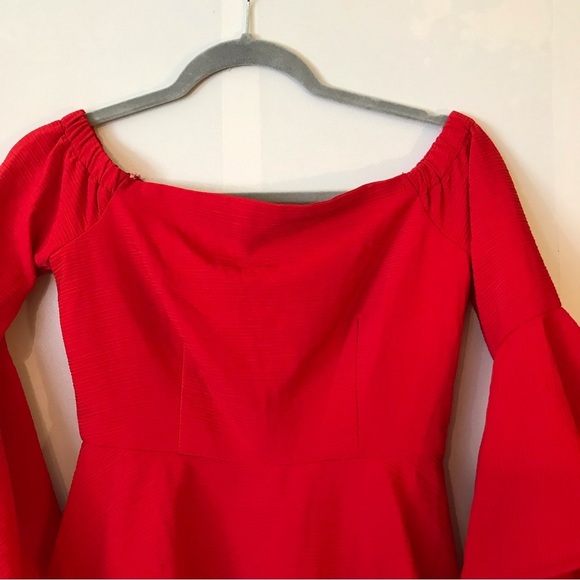 J.O.A. Red Bell Sleeve Off the Shoulder Dress Women's Size XS - Picture 5 of 14